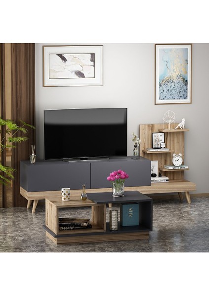 Dizayn Tv Ünitesi - Consept Orta Sehpa Takımı Antrasit/Naturel
