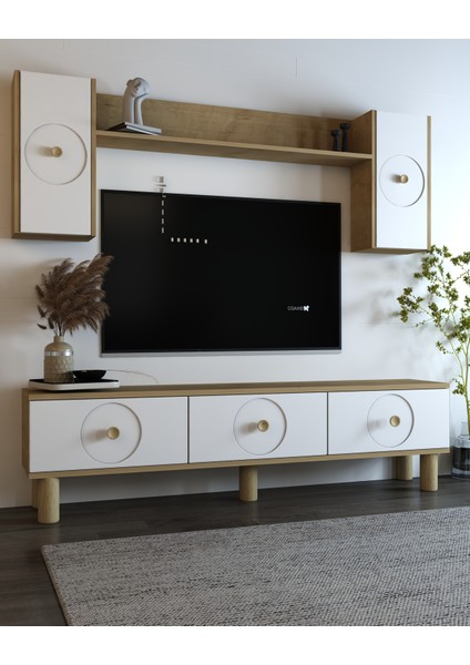 Derenct 180 cm Bohem Tv Ünitesi Takımı Safirmeşe-Beyaz