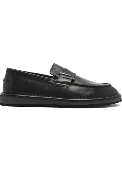 Erkek Siyah Deri Casual Loafer 25SFD654618