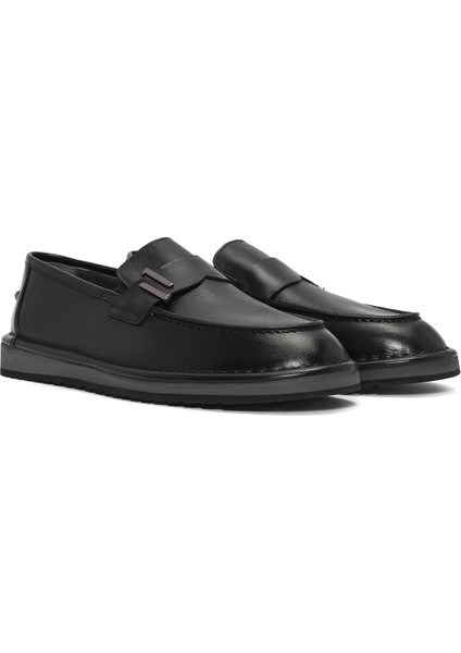 Erkek Siyah Deri Casual Loafer 25SFD654618