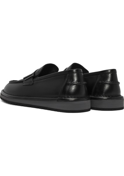 Erkek Siyah Deri Casual Loafer 25SFD654618