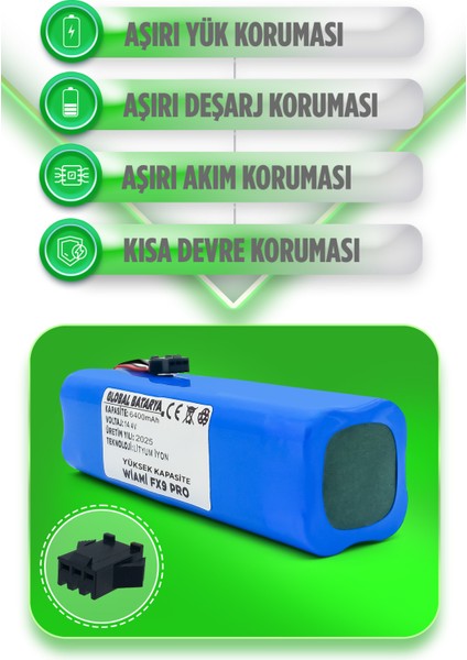 Wiami Fx9 Pro Uyumlu Robot Süpürge 14.4V 6400MAH Li-Ion Pil Batarya (Yüksek Kapasite) fiyatları