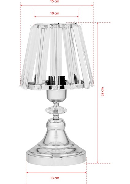 Gerçek Kristal Cam Başlık Krom Metal Gövdeli Yatak Odası Abajur Salon Lambası