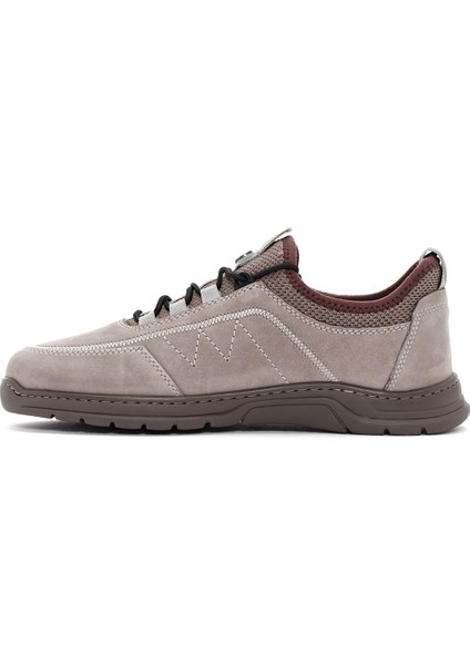 Erkek Vizon Bağcıklı Nubuk Deri Casual Sneaker 25SFD6500V3