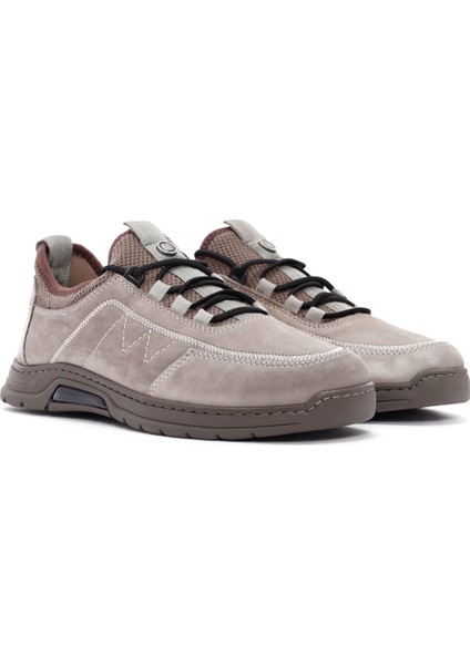 Erkek Vizon Bağcıklı Nubuk Deri Casual Sneaker 25SFD6500V3