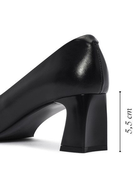 Kadın Siyah Kalın Kısa Topuklu Deri Stiletto 25SFD132518