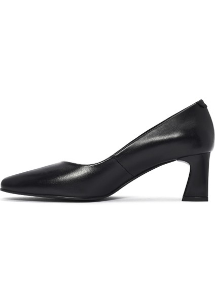 Kadın Siyah Kalın Kısa Topuklu Deri Stiletto 25SFD132518