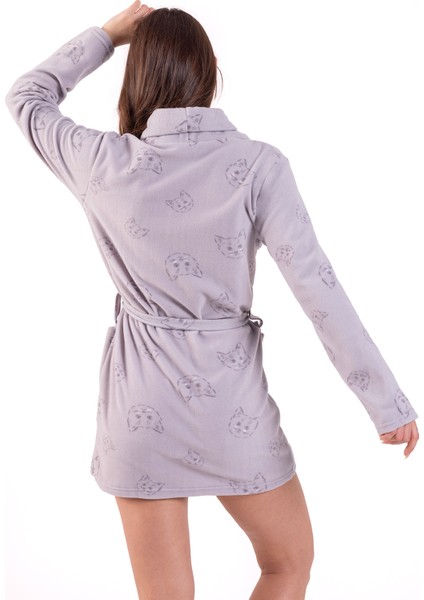 Kadın Gri Kedi Desenli Polar Sabahlık fırsatları