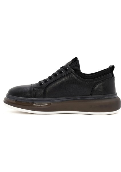 Erkek Siyah Kalın Tabanlı Bağcıklı Deri Sneaker 25SFD691418