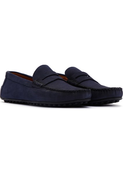 Erkek Lacivert Nubuk Deri Casual Loafer 25SFD7545V3