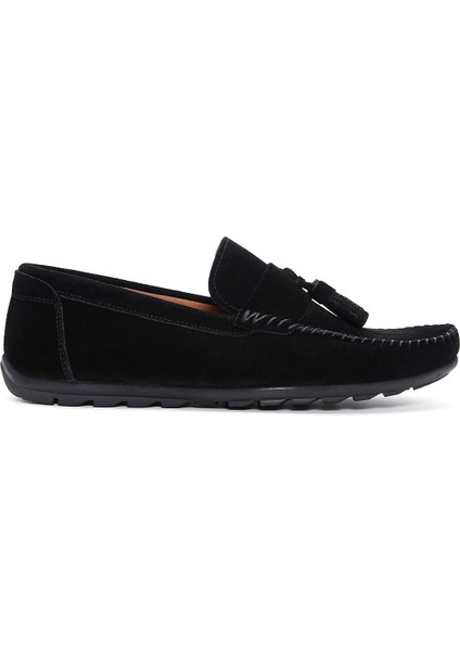 Erkek Siyah Püsküllü Süet Deri Casual Loafer 25SFD754610