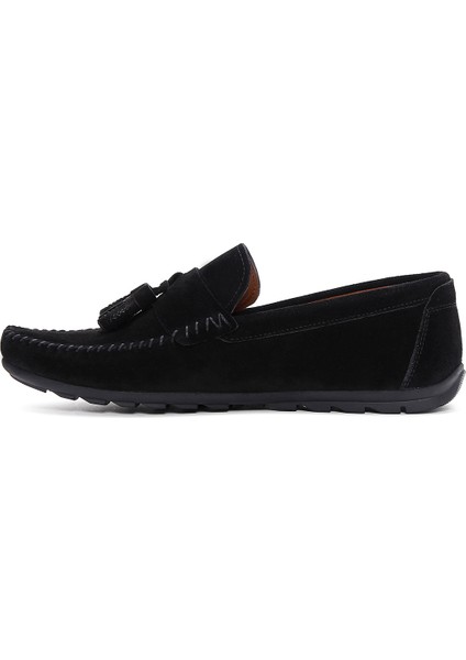 Erkek Siyah Püsküllü Süet Deri Casual Loafer 25SFD754610