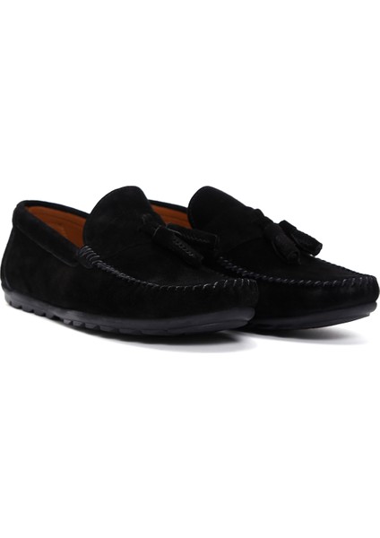 Erkek Siyah Püsküllü Süet Deri Casual Loafer 25SFD754610