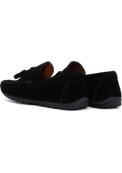 Erkek Siyah Püsküllü Süet Deri Casual Loafer 25SFD754610