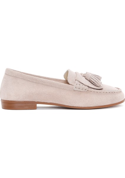 Kadın Bej Süet Deri Maskülen Loafer 25SFD350510