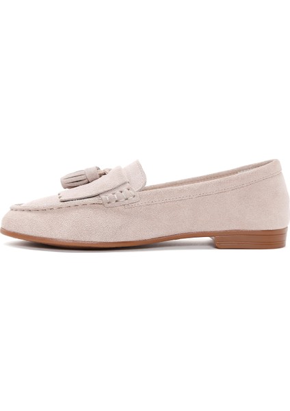 Kadın Bej Süet Deri Maskülen Loafer 25SFD350510
