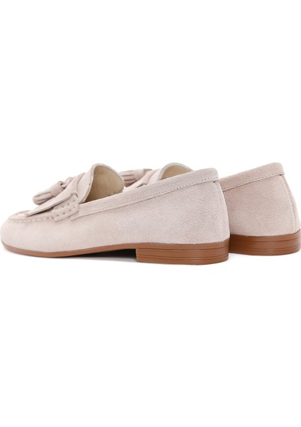 Kadın Bej Süet Deri Maskülen Loafer 25SFD350510
