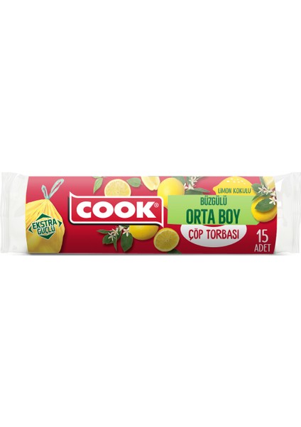 Büzgüllü Çöp Torbası Orta Boy Limon Kokulu 15 Adet