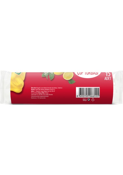 Büzgüllü Çöp Torbası Orta Boy Limon Kokulu 15 Adet