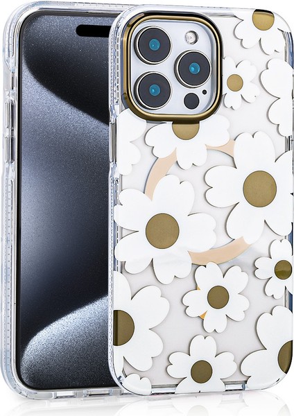 iPhone 16 Pro Max Kılıf Magsafe Şarj Özellikli Papatya Desenli Kapak