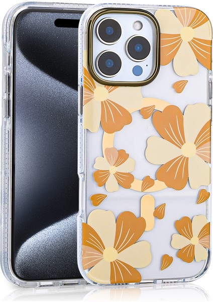 iPhone 16 Pro Max Kılıf Magsafe Şarj Özellikli Papatya Desenli Kapak