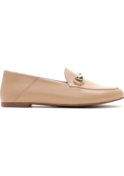Kadın Bej Deri Maskülen Loafer 25SFD290218