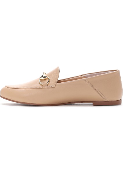 Kadın Bej Deri Maskülen Loafer 25SFD290218
