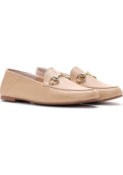Kadın Bej Deri Maskülen Loafer 25SFD290218
