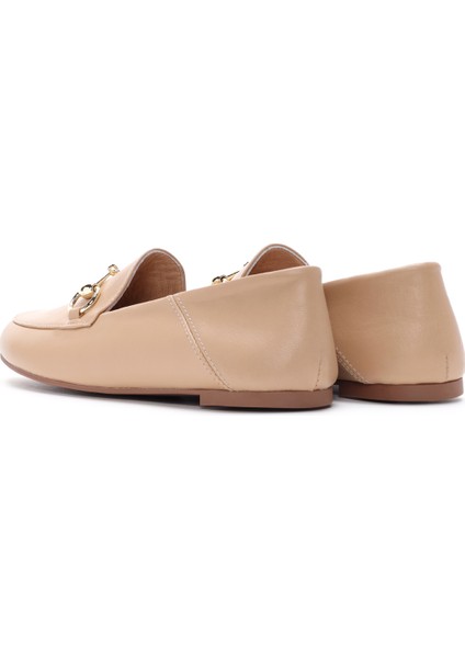 Kadın Bej Deri Maskülen Loafer 25SFD290218