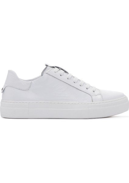 Kadın Beyaz Bağcıklı Deri Sneaker 25SFD290518