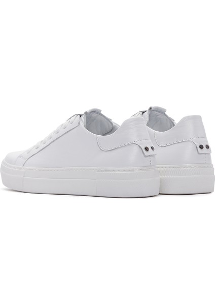 Kadın Beyaz Bağcıklı Deri Sneaker 25SFD290518