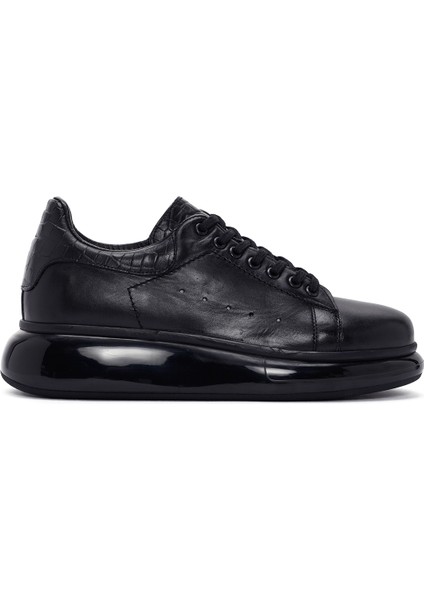 Erkek Siyah Bağcıklı Kalın Tabanlı Deri Sneaker 25SFD680018