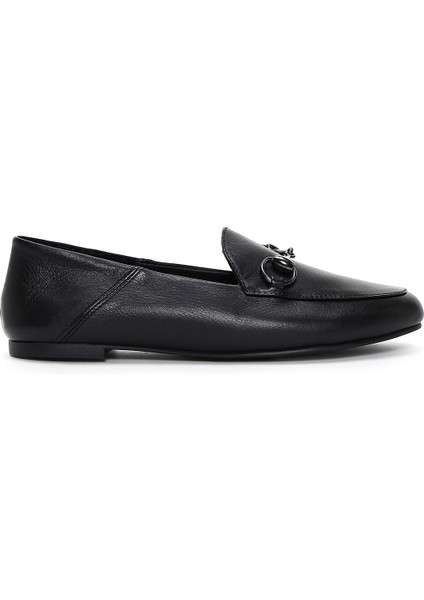 Kadın Siyah Deri Maskülen Loafer 25SFD290218