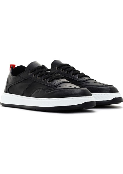 Erkek Siyah Bağcıklı Deri Sneaker 25SFD707018