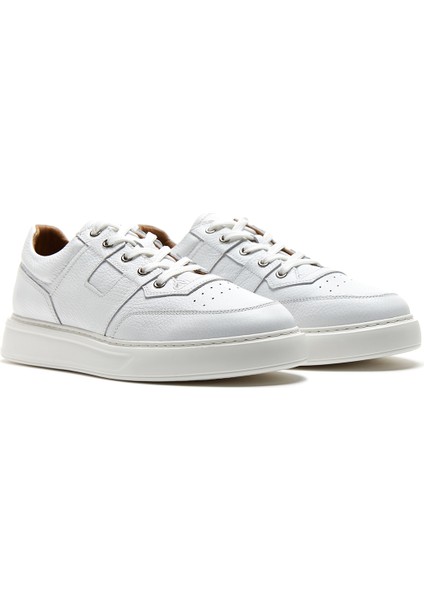 Erkek Beyaz Bağcıklı Deri Sneaker 25SFD6102FT