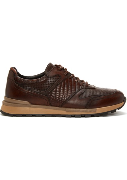 Erkek Kahverengi Bağcıklı Deri Casual Sneaker 25SFD610014