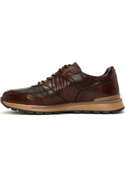 Erkek Kahverengi Bağcıklı Deri Casual Sneaker 25SFD610014