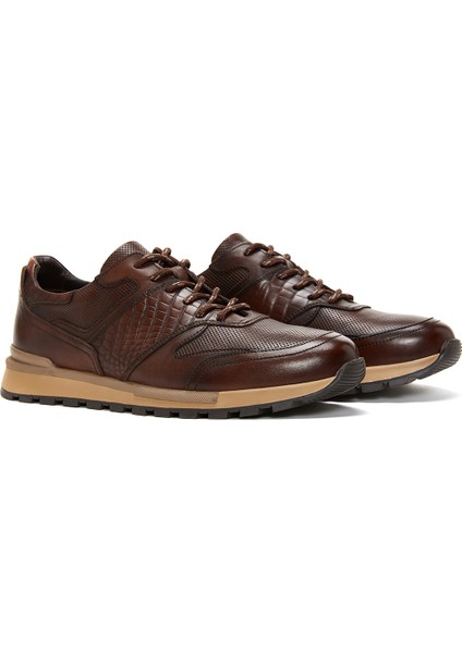 Erkek Kahverengi Bağcıklı Deri Casual Sneaker 25SFD610014