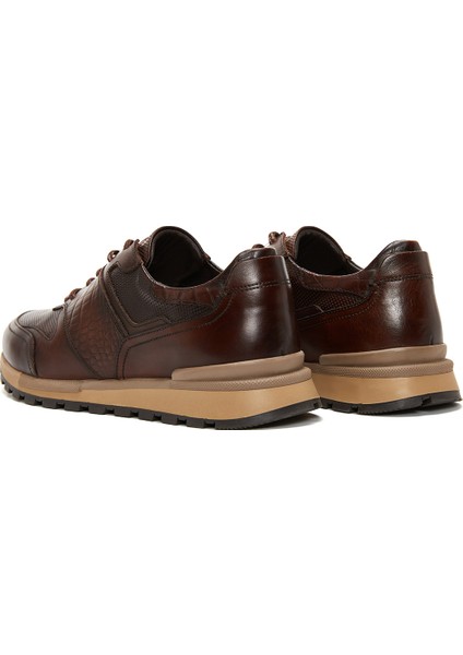 Erkek Kahverengi Bağcıklı Deri Casual Sneaker 25SFD610014