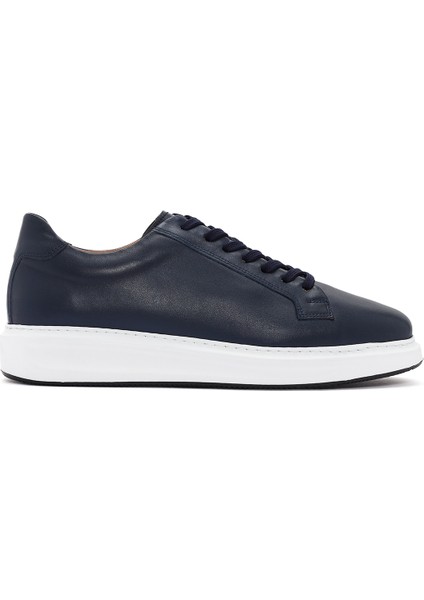 Erkek Lacivert Bağcıklı Deri Sneaker 25SFD640318