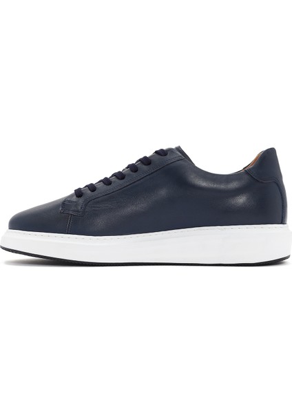 Erkek Lacivert Bağcıklı Deri Sneaker 25SFD640318
