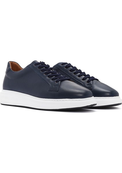 Erkek Lacivert Bağcıklı Deri Sneaker 25SFD640318