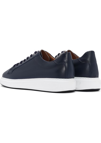 Erkek Lacivert Bağcıklı Deri Sneaker 25SFD640318