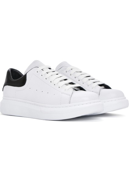 Erkek Beyaz Bağcıklı Kalın Tabanlı Deri Sneaker 25SFD752218