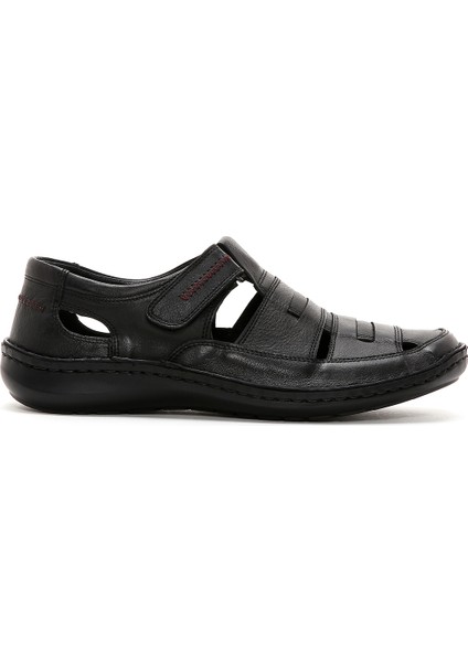 Erkek Siyah Deri Casual Sandalet 25SFD710218