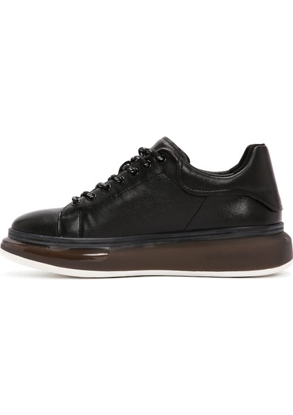 Erkek Siyah Kalın Tabanlı Bağcıklı Deri Sneaker 25SFD690718