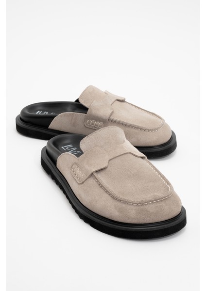 Laven Bej Süet Hakiki Deri Kadın Terlik