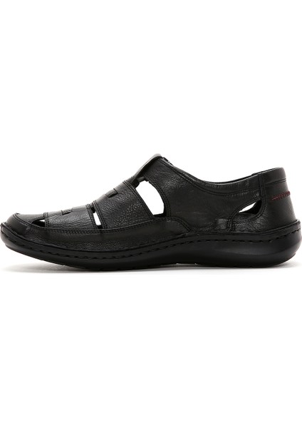Erkek Siyah Deri Casual Sandalet 25SFD710218