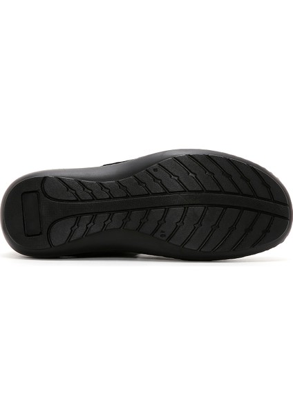 Erkek Siyah Deri Casual Sandalet 25SFD710218