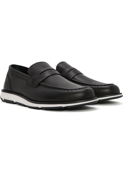 Erkek Siyah Deri Casual Loafer 25SFD680618